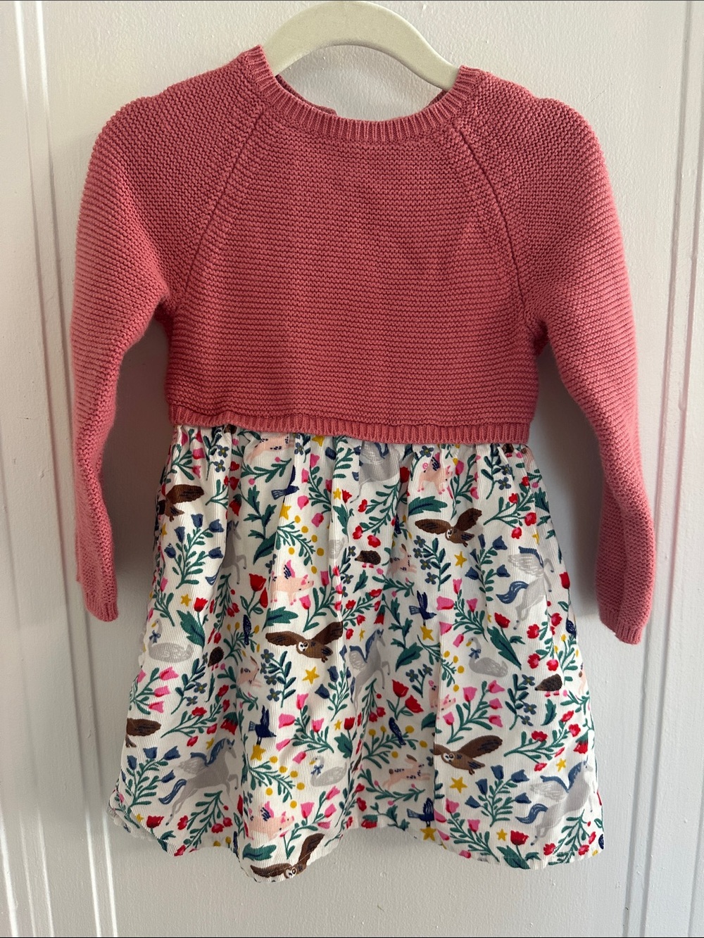 Baby Biden Pink Knit Top and Corduroy Floral Skirt Kids Dress